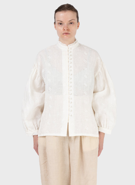 A Tentative Atelier Embroidery Stand Collar Shirt