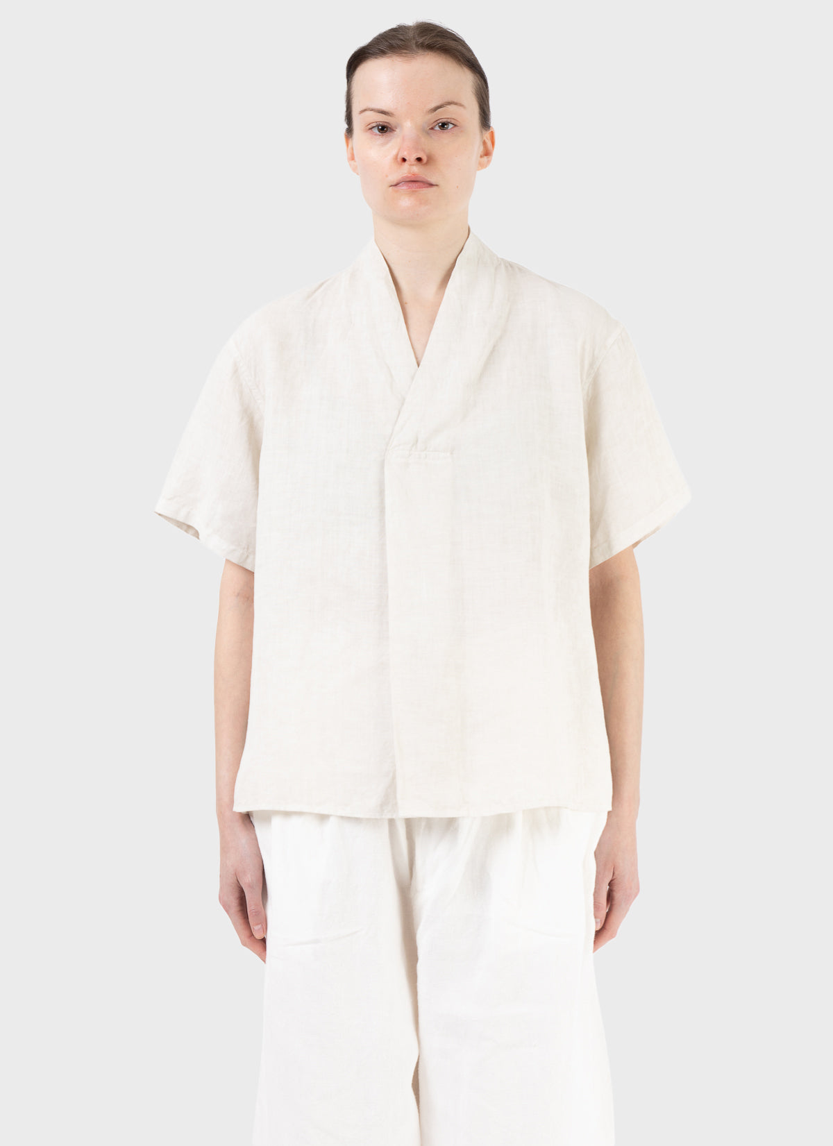 Mittan Flat Pleat Shirt White Bengala
