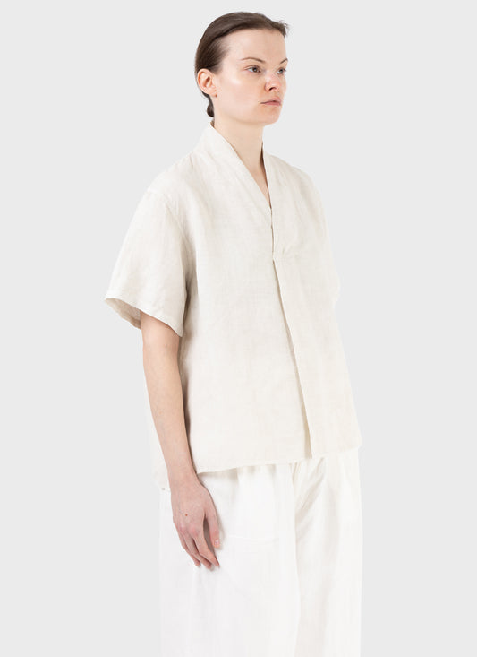 Mittan Flat Pleat Shirt White Bengala