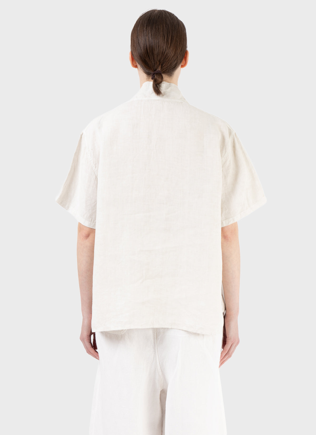 Mittan Flat Pleat Shirt White Bengala
