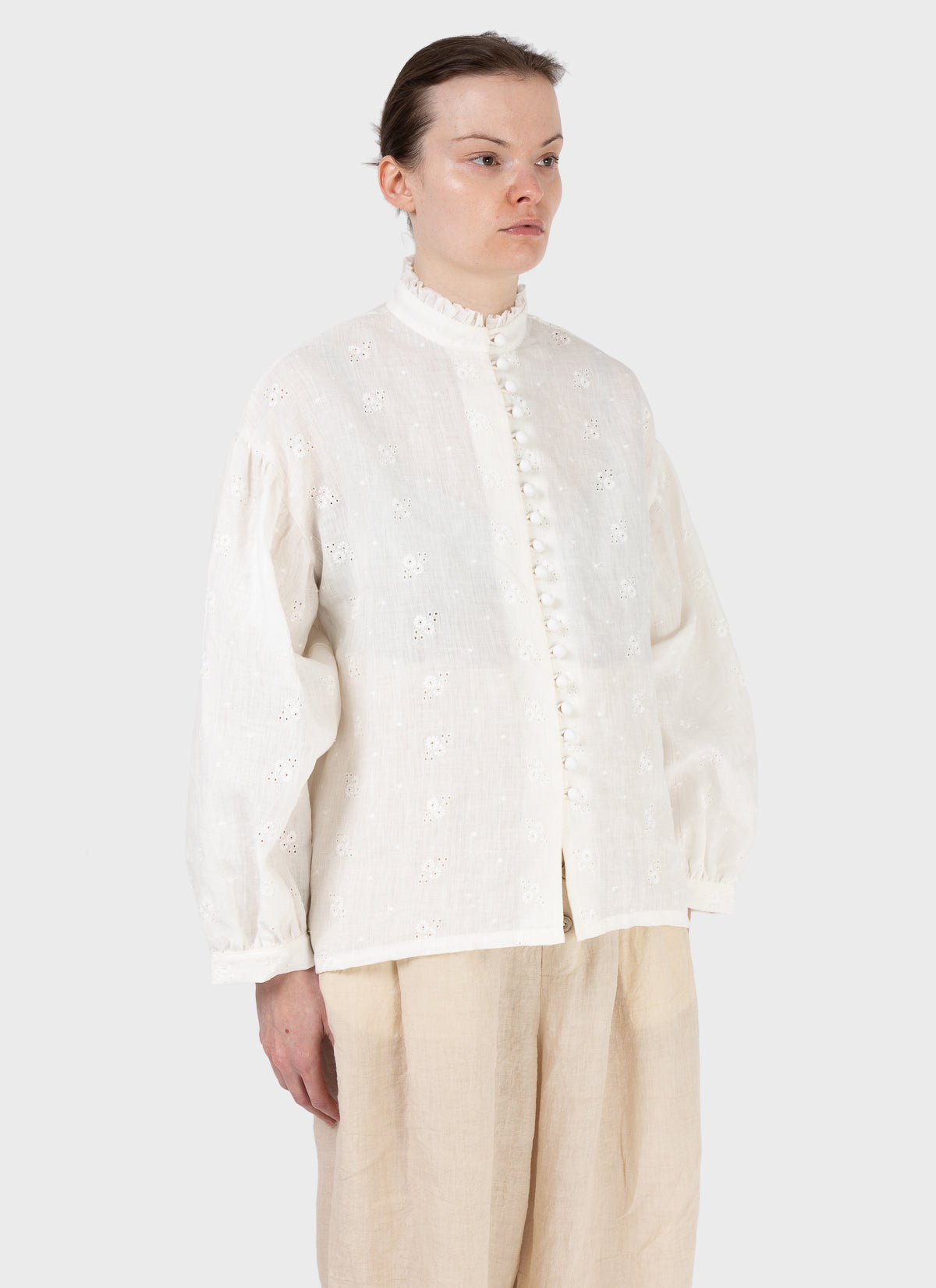 A Tentative Atelier Embroidery Stand Collar Shirt