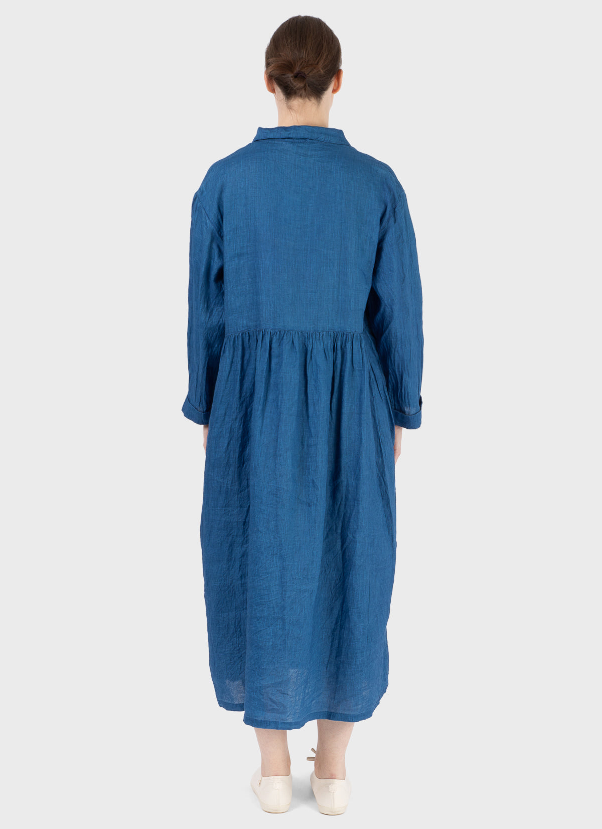 Ichi Antiquités Indigo Linen Shawl Collar Dress