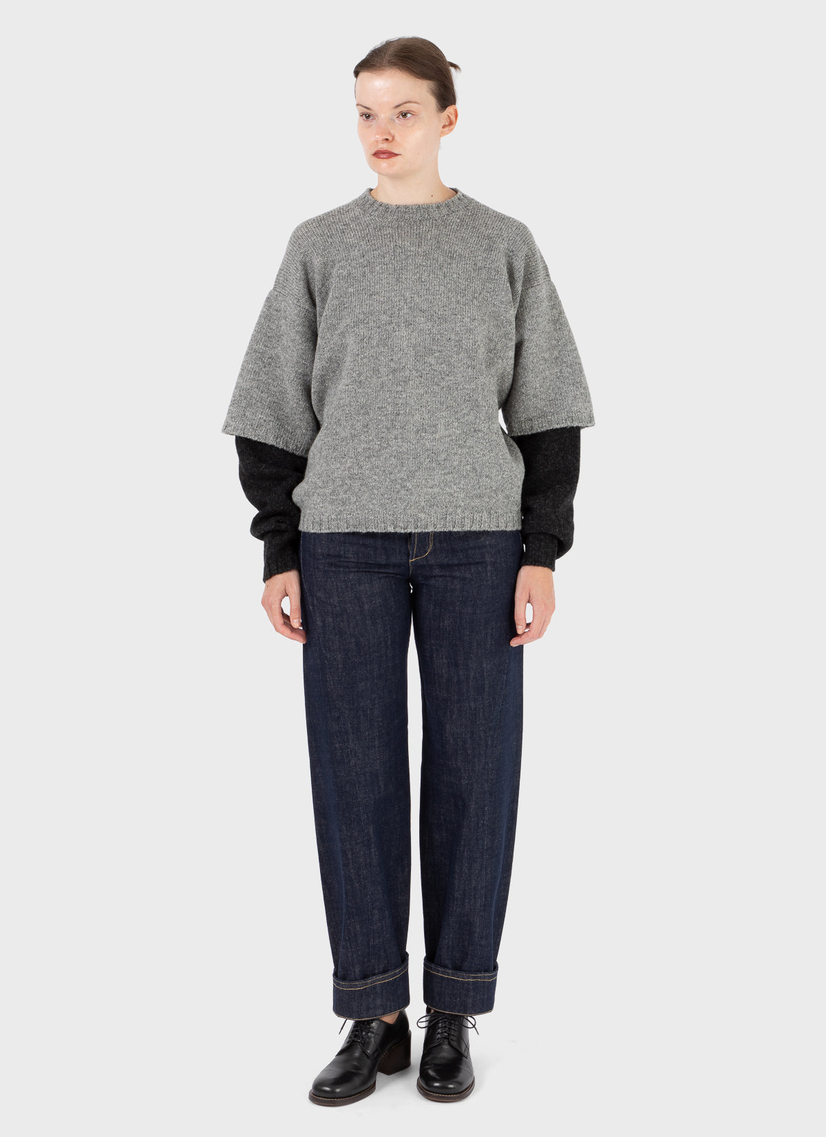 E RT Kingdom Shetland Knit Contrast Double Sleeve Jumper