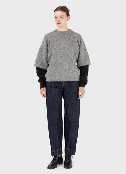 E RT Kingdom Shetland Knit Contrast Double Sleeve Jumper