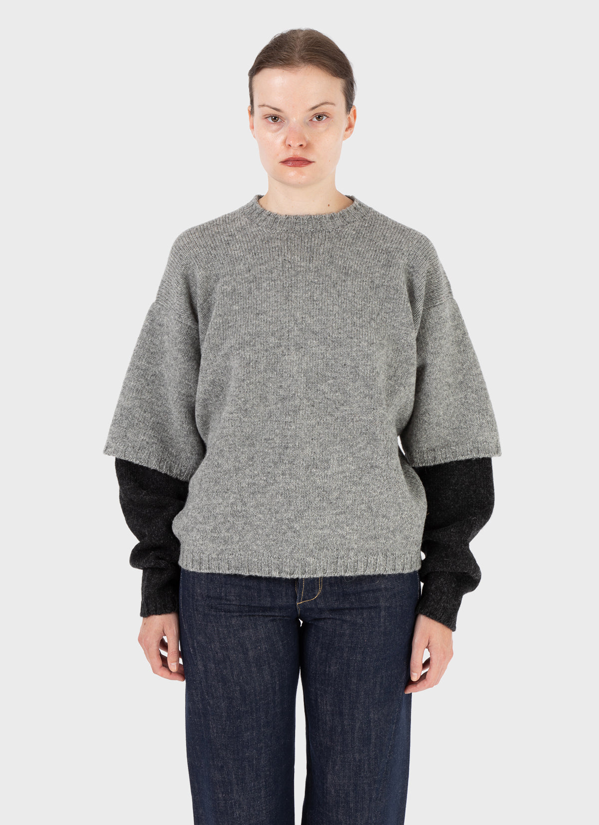 E RT Kingdom Shetland Knit Contrast Double Sleeve Jumper