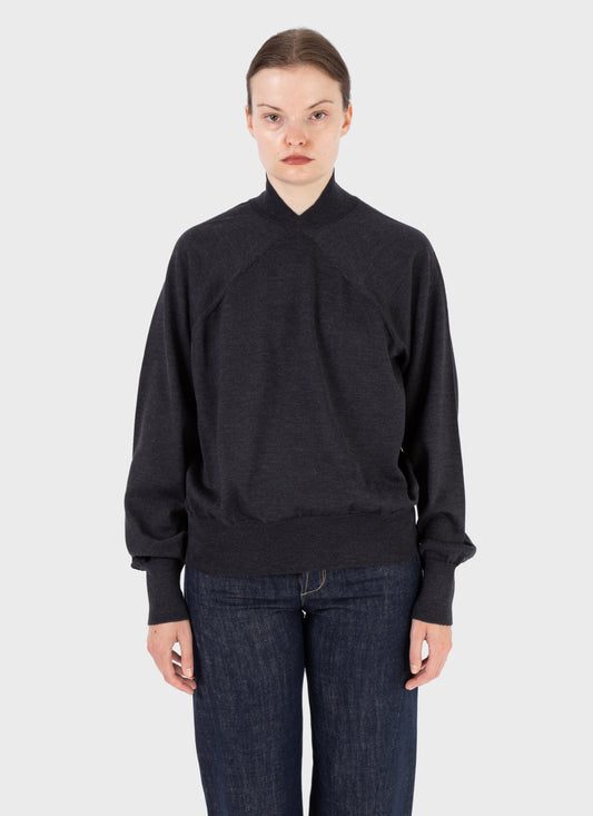 E RT Kingdom Merino Knit Tapered V-Neck Jumper Charcoal