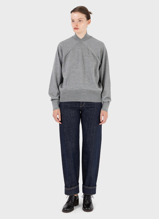 E RT Kingdom Merino Knit Tapered V-Neck Jumper Grey