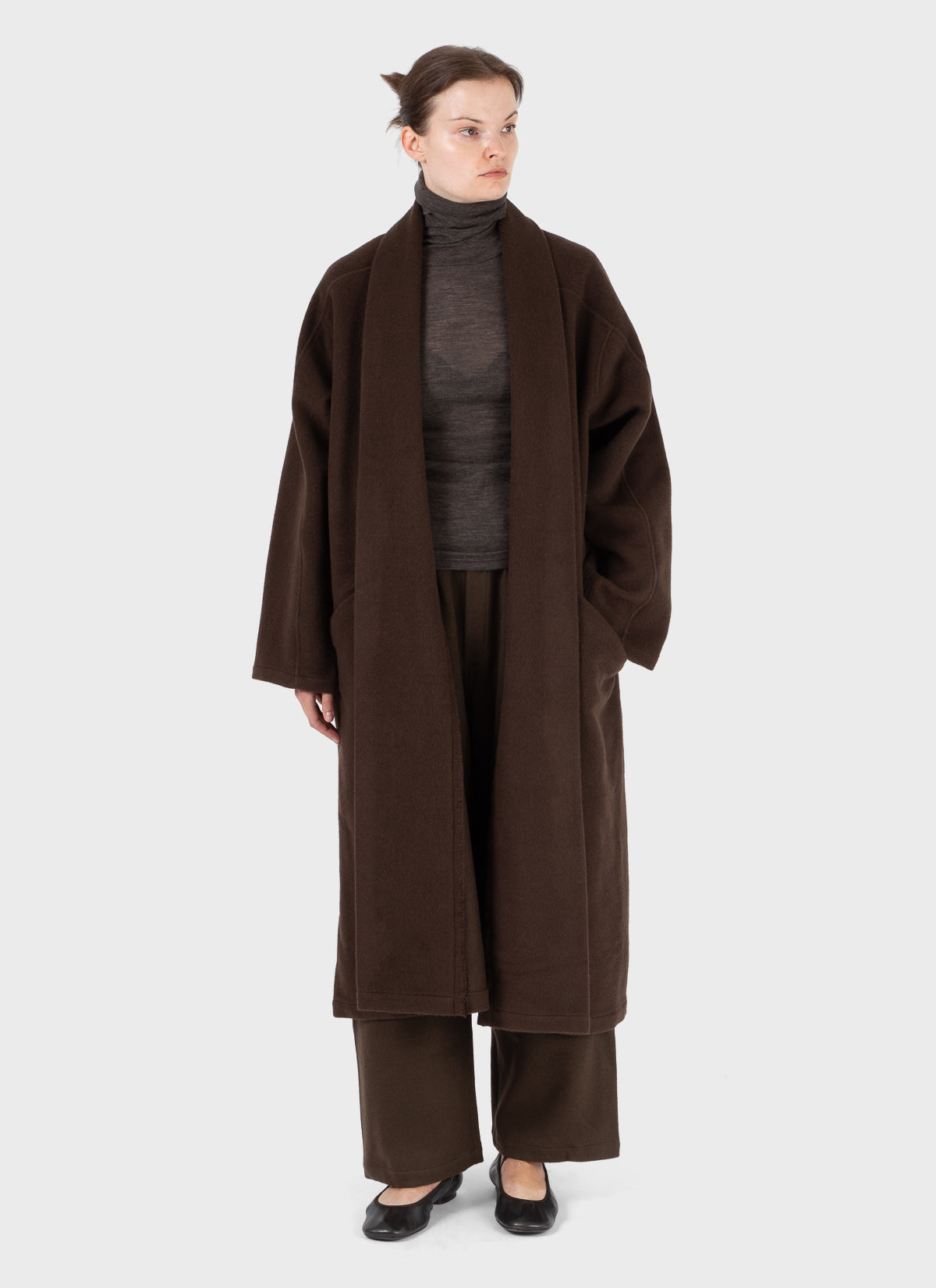 Mittan Wool Silk Camel Hanbok Coat Long