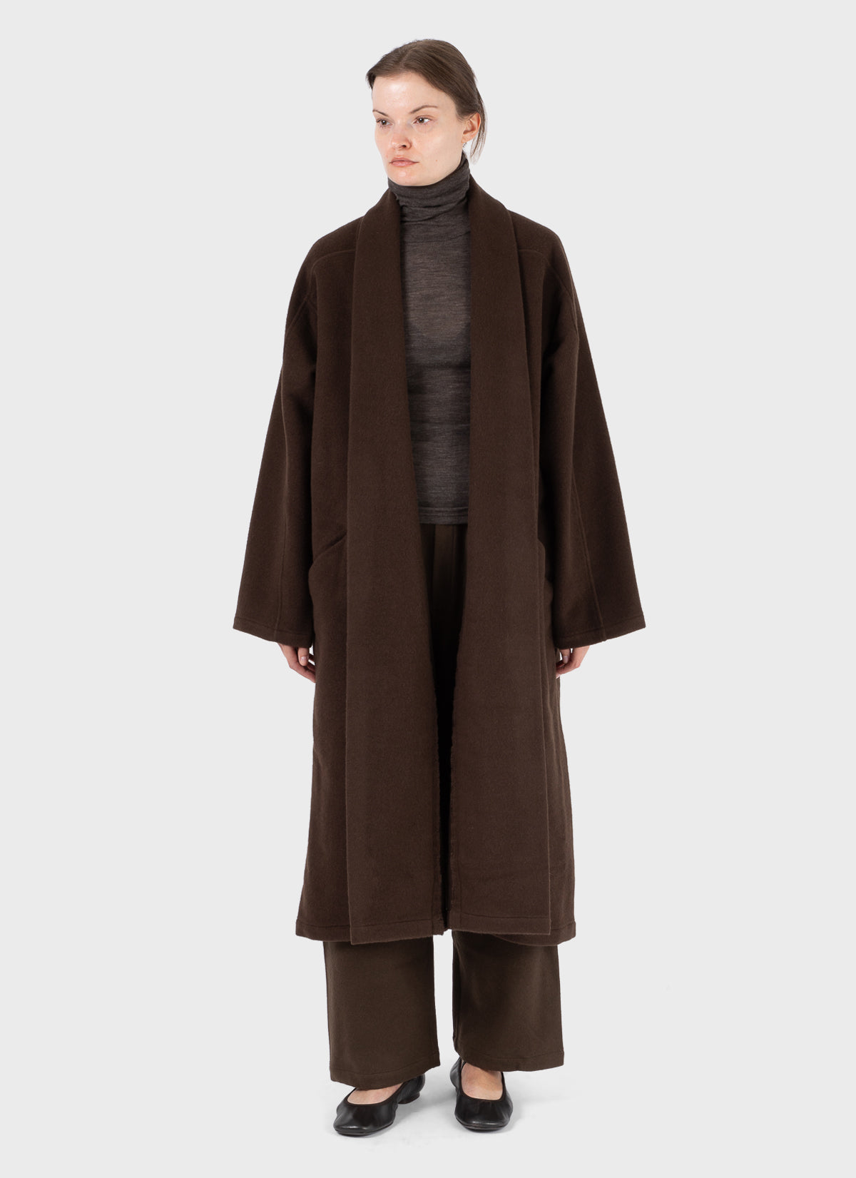Mittan Wool Silk Camel Hanbok Coat Long