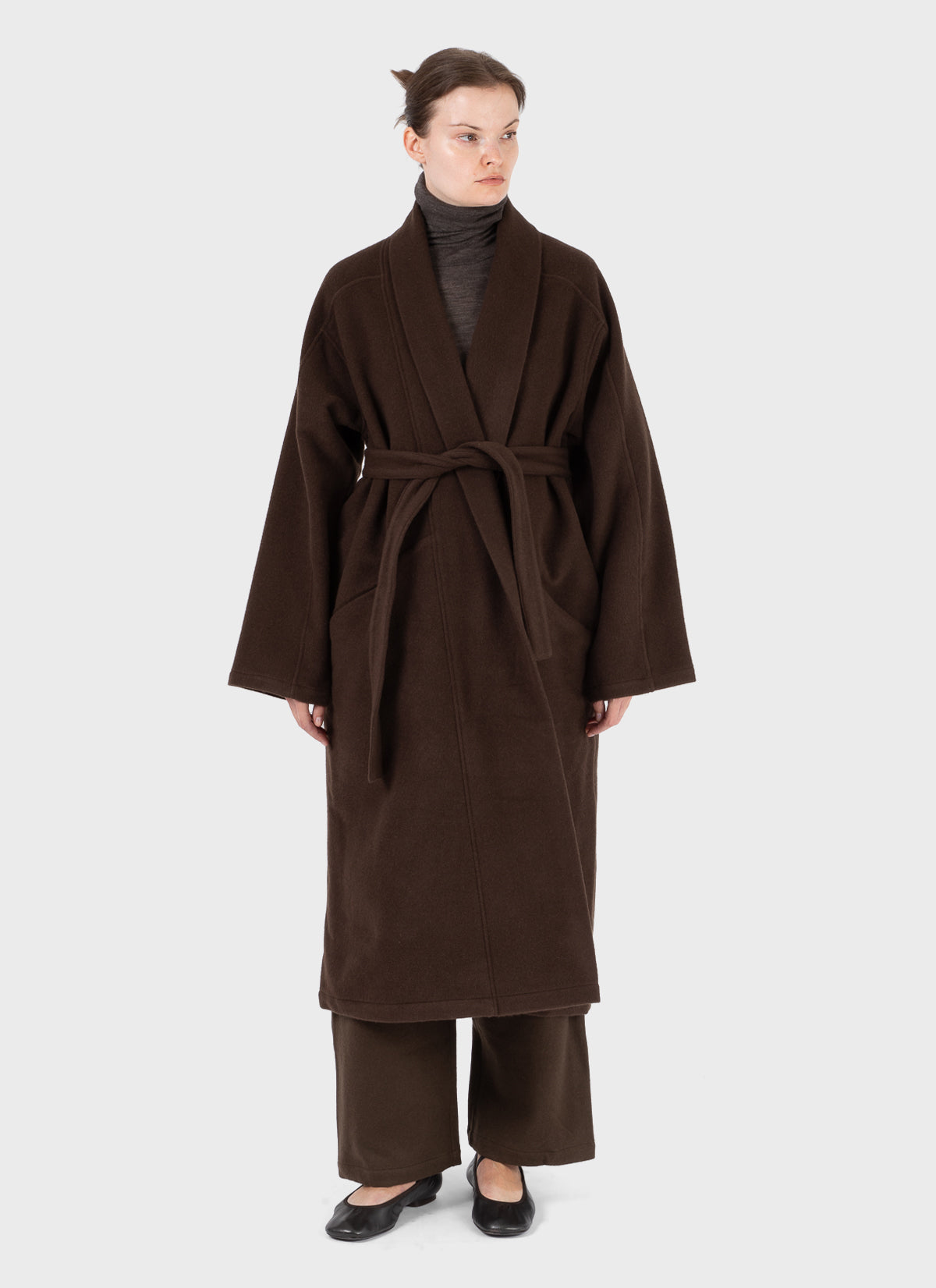Mittan Wool Silk Camel Hanbok Coat Long