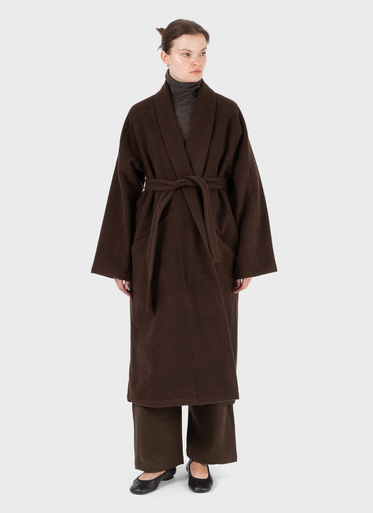 Mittan Wool Silk Camel Hanbok Coat Long