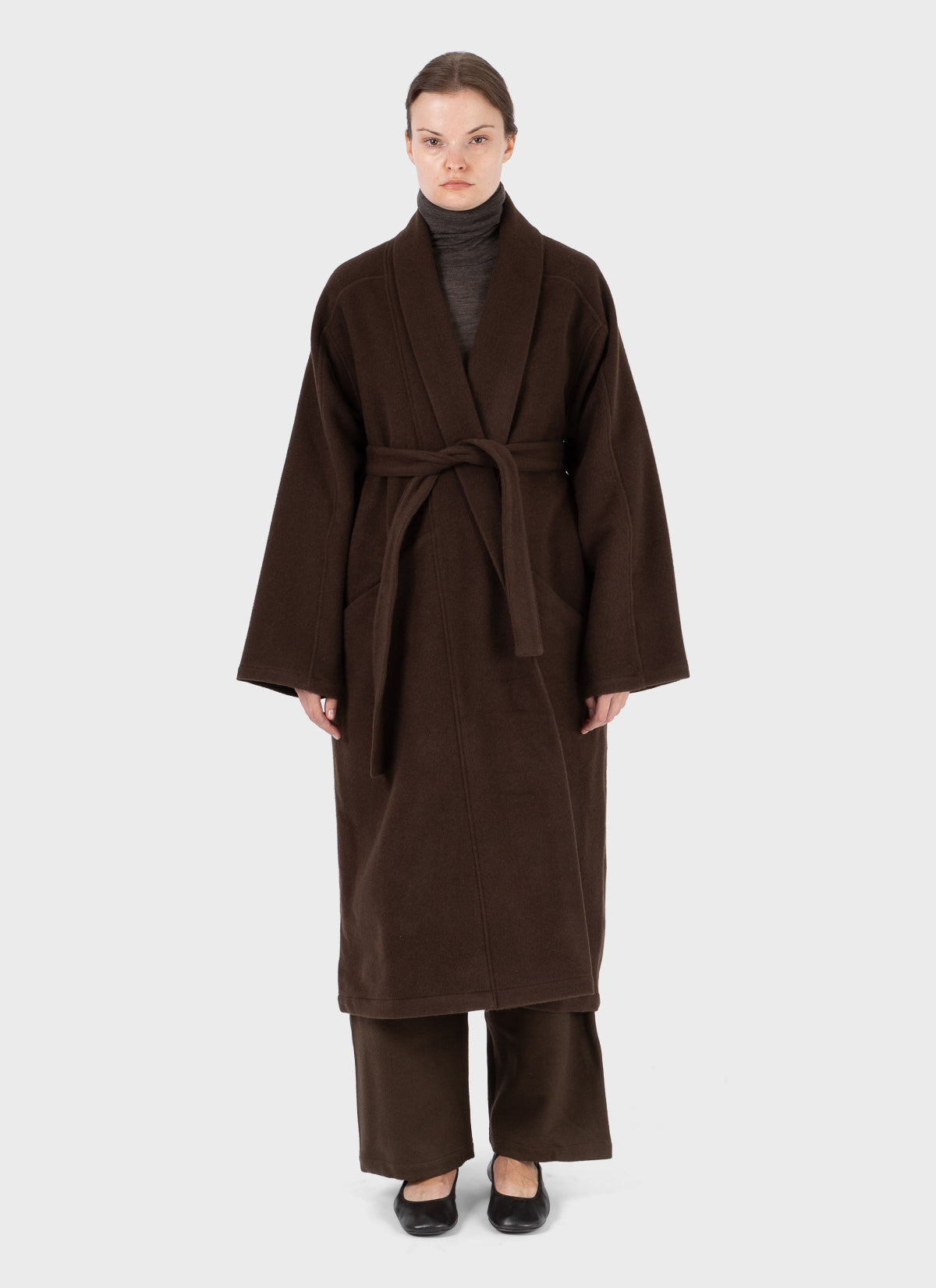Mittan Wool Silk Camel Hanbok Coat Long