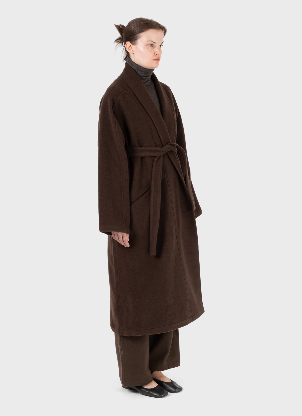 Mittan Wool Silk Camel Hanbok Coat Long