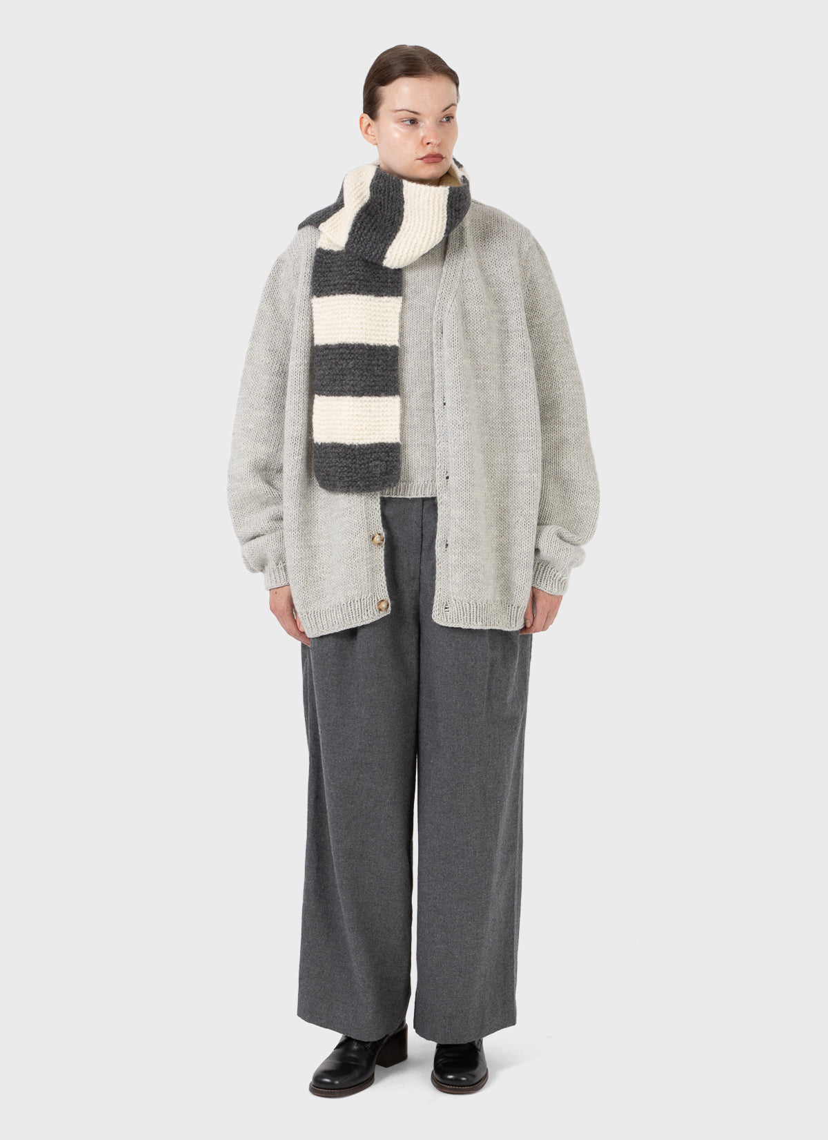 Nitto Ragazzo Knit Cashmere Scarf White Grey